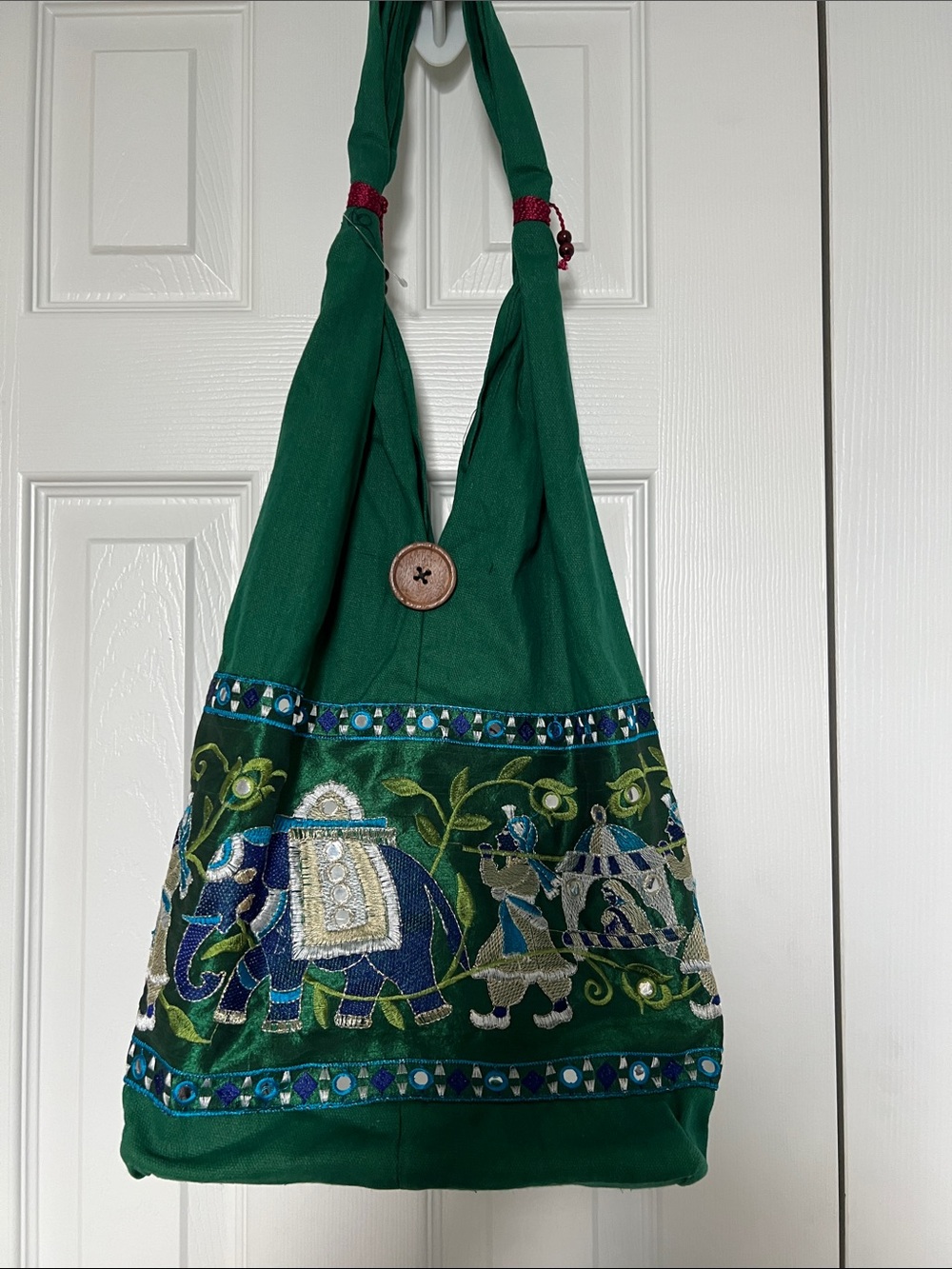 Boho Embroidered Green Elephant Shoulder Bag